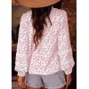 imageAstylish Womens Floral Printed Mock Neck Shirt Button Down Eyelet Blouse TopsPink