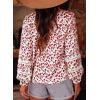 imageAstylish Womens Floral Printed Mock Neck Shirt Button Down Eyelet Blouse TopsRed