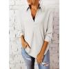 imageAstylish Womens Loose Solid Color Shirts V Neck Blouses 34 Roll Sleeve Tunic Tops White Large