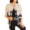 imageAstylish Women 2024 Fashion Long Sleeve Shacket Jacket Button Down Plaid Shirts with PocketsBeige