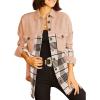 imageAstylish Women 2024 Fashion Long Sleeve Shacket Jacket Button Down Plaid Shirts with PocketsStraw Yellow