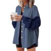 imageAstylish Womens 2024 Corduroy Shacket Color Block Waffle Jackets Casual Long Sleeve Button Down Shirts CoatNavy Blue