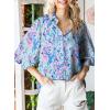 imageAstylish Women 2025 Loose VNeck Shirts Paisley Print Lantern Sleeve Blouse Boho TopsA Blue