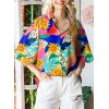 imageAstylish Women 2025 Loose VNeck Shirts Paisley Print Lantern Sleeve Blouse Boho TopsOrange