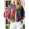 imageAstylish Women 2025 Loose VNeck Shirts Paisley Print Lantern Sleeve Blouse Boho TopsPink