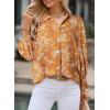 imageAstylish Women 2025 Loose VNeck Shirts Paisley Print Lantern Sleeve Blouse Boho TopsZa Apricot