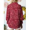 imageAstylish Women 2025 Loose VNeck Shirts Paisley Print Lantern Sleeve Blouse Boho TopsZa Dark Red