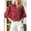 imageAstylish Women 2025 Loose VNeck Shirts Paisley Print Lantern Sleeve Blouse Boho TopsZa Dark Red