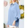 imageAstylish Women Loose Button Down Shirts VNeck Solid Lantern Sleeve Blouse TopsZs Light Blue