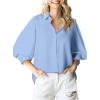 imageAstylish Women Loose Button Down Shirts VNeck Solid Lantern Sleeve Blouse TopsZs Light Blue
