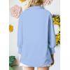 imageAstylish Women Loose Button Down Shirts VNeck Solid Lantern Sleeve Blouse TopsZs Light Blue