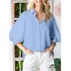 imageAstylish Women Loose Button Down Shirts VNeck Solid Lantern Sleeve Blouse TopsZs Light Blue