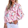 imageAstylish Women 2025 Loose VNeck Shirts Paisley Print Lantern Sleeve Blouse Boho TopsZb Light Pink