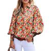 imageAstylish Women 2025 Loose VNeck Shirts Paisley Print Lantern Sleeve Blouse Boho TopsZb Print Red