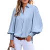 imageAstylish Women Loose Button Down Shirts VNeck Solid Lantern Sleeve Blouse TopsZs Light Blue