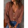 imageAstylish Women Long Sleeve Open Front Knit Button Down Cardigan SweatersE Brick Red