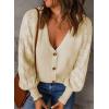 imageAstylish Women Long Sleeve Open Front Knit Button Down Cardigan SweatersF Apricot