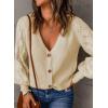imageAstylish Women Long Sleeve Open Front Knit Button Down Cardigan SweatersF Apricot