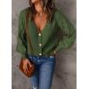 imageAstylish Women Long Sleeve Open Front Knit Button Down Cardigan SweatersF Dark Green