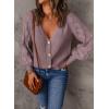 imageAstylish Women Long Sleeve Open Front Knit Button Down Cardigan SweatersPurple