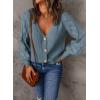 imageAstylish Women Long Sleeve Open Front Knit Button Down Cardigan SweatersSky Blue