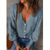 imageAstylish Women Long Sleeve Open Front Knit Button Down Cardigan SweatersSky Blue