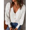 imageAstylish Women Long Sleeve Open Front Knit Button Down Cardigan SweatersWhite