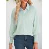 imageAstylish Women 2025 Fine Striped Smocked Cuffed Henley Shirts Long Sleeve Collared Blouse Tops with PocketX Clearly Aqua