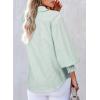 imageAstylish Women 2025 Fine Striped Smocked Cuffed Henley Shirts Long Sleeve Collared Blouse Tops with PocketX Clearly Aqua