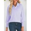 imageAstylish Women 2025 Fine Striped Smocked Cuffed Henley Shirts Long Sleeve Collared Blouse Tops with PocketX Orchid Petal