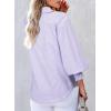 imageAstylish Women 2025 Fine Striped Smocked Cuffed Henley Shirts Long Sleeve Collared Blouse Tops with PocketX Orchid Petal