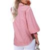 imageAstylish Women 2025 Fine Striped Smocked Cuffed Henley Shirts Long Sleeve Collared Blouse Tops with PocketX Racing Red
