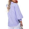 imageAstylish Women 2025 Fine Striped Smocked Cuffed Henley Shirts Long Sleeve Collared Blouse Tops with PocketX Wisteria