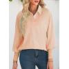 imageAstylish Women 2025 Fine Striped Smocked Cuffed Henley Shirts Long Sleeve Collared Blouse Tops with PocketX Yellow