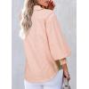 imageAstylish Women 2025 Fine Striped Smocked Cuffed Henley Shirts Long Sleeve Collared Blouse Tops with PocketX Yellow