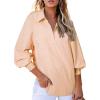 imageAstylish Women 2025 Fine Striped Smocked Cuffed Henley Shirts Long Sleeve Collared Blouse Tops with PocketX Yellow