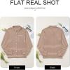 imageAstylish Womens Casual Blouses Button Down Business Work Tops Long Sleeve V Neck Striped Shirts 2025 Fall OutfitsChestnut