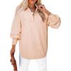 imageAstylish Women 2025 Fine Striped Smocked Cuffed Henley Shirts Long Sleeve Collared Blouse Tops with PocketX Yellow