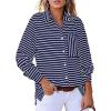 imageAstylish Womens Casual Blouses Button Down Business Work Tops Long Sleeve V Neck Striped Shirts 2025 Fall OutfitsZ Black White