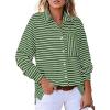 imageAstylish Womens Casual Blouses Button Down Business Work Tops Long Sleeve V Neck Striped Shirts 2025 Fall OutfitsZ Vineyard Green