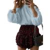 imageAstylish Ladies Sophisticated Top Relaxed High Collar Plain Shirt for AutumnBeau Blue