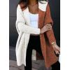 imageAstylish Women 2025 Fall Outfits Open Front Long Sleeve Hooded Knit Cardigan Sweaters Color Block Outwear CoatsBrown