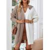 imageAstylish Women 2025 Fall Outfits Open Front Long Sleeve Hooded Knit Cardigan Sweaters Color Block Outwear CoatsKhaki