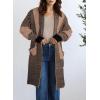 imageAstylish Women 2025 Open Front Long Sleeve Cardigan Casual Knit Sweaters Color Block Fall Outfits with PocketsBlack