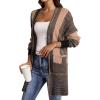 imageAstylish Women 2025 Open Front Long Sleeve Cardigan Casual Knit Sweaters Color Block Fall Outfits with PocketsBlack