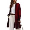 imageAstylish Women 2025 Open Front Long Sleeve Cardigan Casual Knit Sweaters Color Block Fall Outfits with PocketsDeep Red