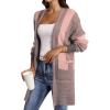 imageAstylish Women 2025 Open Front Long Sleeve Cardigan Casual Knit Sweaters Color Block Fall Outfits with PocketsLight Pink