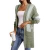 imageAstylish Women 2025 Open Front Long Sleeve Cardigan Casual Knit Sweaters Color Block Fall Outfits with PocketsMist Green