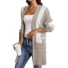 imageAstylish Women 2025 Open Front Long Sleeve Cardigan Casual Knit Sweaters Color Block Fall Outfits with PocketsPale Khaki