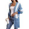 imageAstylish Women 2025 Open Front Long Sleeve Cardigan Casual Knit Sweaters Color Block Fall Outfits with PocketsSky Blue